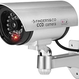 F FINDERS&CO Equay Fake Security Camera, Dummy CCTV with Realistic Red Flashing Lights and Warning Sticker (Silver)-32