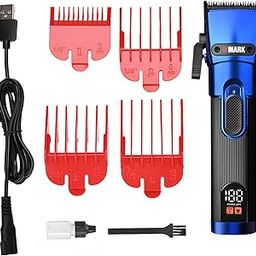 WMARK NG-121 Professional Zero Gapped Hair Trimmer Digital Display Self Sharpening Blade 6500/7000 RPM 2 Speed Magnetic Motor 4 Guide Comb Taper Lever Adjustment Runtime 240 Min 2000 Mah Battery, Blue-image-10