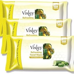 Visley Daily Cleansing Facial Wipes 25N Each -Pack of 3 |Wet Wipes for Face with Cucumber & Lime|Makeup Remover Wipes|Hydrating,Refreshing, Soothing-1