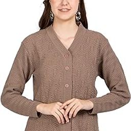 Lady Willington Women Woolen V-Neck Self Design Cardigan Heavy Daffodil Fabric Cardigan Winter Wear Pure Wool Cardigans for Women Sweaters Long Cotty Fully Warm Cardigan Free Sizes-image-72