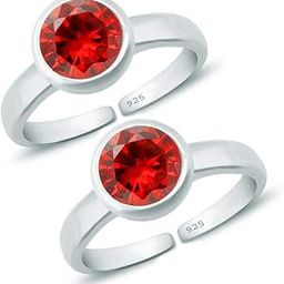Sterling Silver Toe Rings For Women | Toe Rings Silver Pure | 925 Sterling Silver Toe Ring | Toe Rings For Women Silver Pure | Bichiya For Women Stylish | Bichiya Set For Women Chandi | Round | 2 Garnet Stone (6 MM) | 4 Grams-image-132