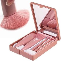 5 in 1 Professional Small Mini Mirror Makeup Brush Kit for Face Eye Shadows Eyeshadow Powder Blush Cosmetic Case Set Cleanser for Women Foundation Travel Brushes for Girl Female-21