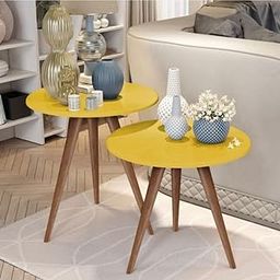 OXMIC Double Bedside Coffee Table,Beautiful Wooden Antique Side Table,Wooden Bedside Table| Wooden End Table Stool for Living Room, Bedroom.Lakdi Wooden & Laminated Board Top Side Table (Yellow)-1