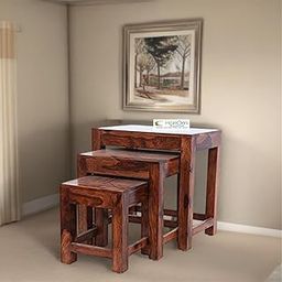 Hariom Handicraft Wooden Nesting Table Solid Sheesham Wood Nesting Table Set of 3 Stools | Bedside Table | Sofa Side Table Living Room Furniture | Finish Color:- Honey Finish-image-7