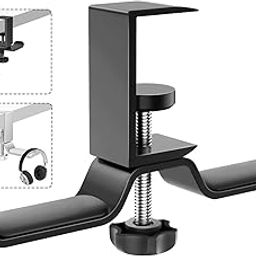 360° Rotatable Space Saving Hanging Clamp Headphone Hanger Aluminum Alloy Universal Headphone Stand (Black)-8