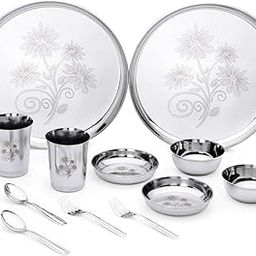 LIMETRO STEEL Stainless Steel Premium Series Laser Printed Dinner Set (Set of 12, Serves 2)-image-43