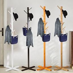 LEOPAX Bamboo Coat Hanger|Free Standing Tree Shaped Coat Stand With 8 Hooks For Hanging Coats, Hats, Bag|Cloth Stand For Bedroom&Living Room|Assorted Color, 1 Piece (50 X 50 X 151Cm)-image-19