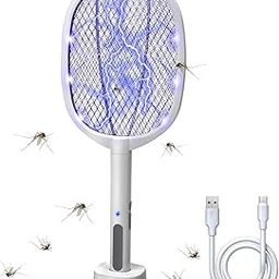 2-in-1 Rechargeable Mosquito Bat with UV Light Lamp | Electric Fly Swatter & Bug Zapper | 1200mAh Battery | Handheld Mosquito Killer Racket with Base | Indoor & Outdoor Use | AutoKill Stainless Net-image-113