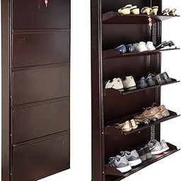 Laxmi KAPAT 5 Door Metal Shoe Rack Wall Mounted for Home with Central Locking, Can Hold Upto 25 Shoes Pair, 3 Year Warranty (H - 67 Inch x W - 28 Inch x D - 6 Inch, Brown Color)-image-95