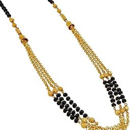 Gold plated Ad Mangalsutra tanmaniya Black Beaded Golden chain For Women and Girls Brass Mangalsutra-image-36