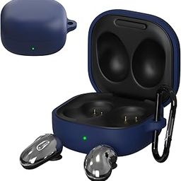 Sounce Earphone Case Cover Compatible for Samsung Galaxy Buds Live/Samsung Galaxy Buds FE, Soft Silicone Skin Case Cover Shock-Absorbing Protective Case with Keychain [Front LED Visible](Blue)-image-74