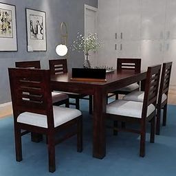 Kantiwal Furniture Modern 6-Seater Dining Set, Sheeshm Wood Table with Ladder-Back Chairs, Mahogany Finish, White Cushioned Seats-image-50