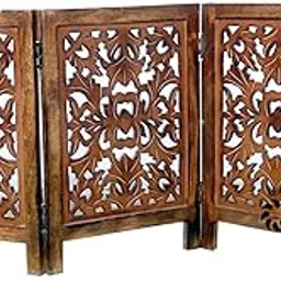 SPACE WOOD Wooden Foldable 2FT Partition, Room Divider, Wall Panel, Screen Best for Home and Kitchen Living Room and Safety Pet Fence Gate Partition for Kids & Dogs (3 Panel Brown) (3 Panel Design 2)-image-85