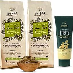 Nat Habit Ready to Apply Henna Paste & Brightning Ubtan Face Wash Combo For Men & Women Natural Glow, Rich Dark Brown Shade Suitable For All Hair & Skin Types (Combo Pack of 3)-7