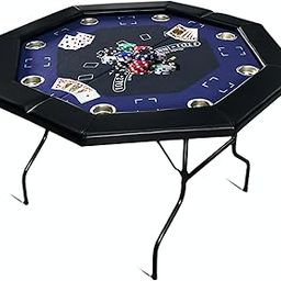 RUP 8 Player Poker Table for Home – Foldable Casino Table with Cushioned Armrest, Cup Holders, Metal Legs, Casino Felt Surface – Black & Blue – Texas Hold'em Playing Table (1, Octagonal)-image-2