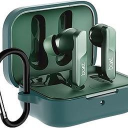 Sounce Earphone Case Cover for Boat Airdopes 800 TWS Soft Silicone Skin Case Cover Shock Absorbing Protective Case with Keychain [Front LED Visible] - Green-3