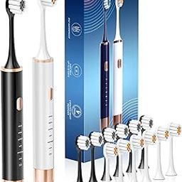 2 Pieces, Black & White Set Electric Toothbrush, Dual Handle 38000 VPM Electric Toothbrush - 6 Modes w/ Smart Timer - Includes 12 Dupont Brush Heads,ipx7 Waterproof.-27