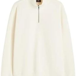 Womens, Cotton Solid Casual Half Zipper Loose Fit Long Sleeves Sweatshirt For Winter (2Xl, Cream)-image-33
