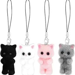 4 Pcs Cute Cat Keychain for Women Girls, Bag Charms, Bag Charms for Handbags, Cute Pink Kawaii Phone Charms Kit - Black & White for Case, Camera-image-95