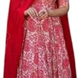 Flower Print Grorgett Gown with Mirror Work Dupatta with lace-image-80