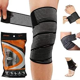 TIMA Elastic Knee Compression Bandage Wraps | Support for Ankle, Knee, Elbow Pain Relief, Sports & Workout | Can Be Used For Squats and Powerlifting | Pack of 2,(Black)-4