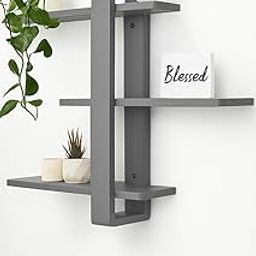 ETIQUETTE ART Floating Shelves White for Wall Mounted Shelving Engineered Wood 3 Tier Large Shelf for Bedroom Living Room Office Bathroom Home Decoration Storage Plant Photo Display (Grey)-image-25