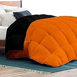 TUNDWAL'S Microfibre 200 GSM Reversible Solid Double Comforter/Blankets for Winters/Quilts/Duvets (Orange/Black, Microfibre)-24