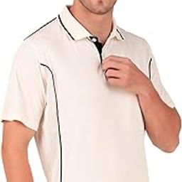 Cricket Polo T-Shirt, for Mens/Boys White (Black Strips)-image-2