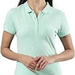 Comfortable Fit Abstract Print Half Sleeve Polo Pique Tshirt with Breathable Cotton Fabric and Button On Plaket, for Women,Pack of 1-0