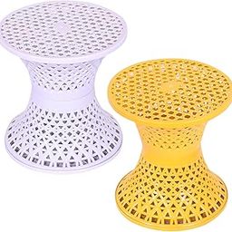 Kuber Industries Seating Stool | Plastic Mesh Damroo Stool | Both Sided Stool for Guestroom | Damroo Style Stool | Stool for Graden | Stool for Balcony | Pack of 2 | Multi-3