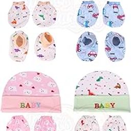 MOM'S Darling Newborn Baby Cotton Mitten Sets with Cap and Booties/Newborn Cap Set/Newborn Gloves Set/Newborn Socks Set/Newborn Mitten Set/Newborn Bootie Set. Pack of 4 Piece. Multicolor.10, Girls-image-53