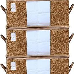 Kuber Industries Underbed Rectangular Non Woven Storage Bag|Storage Organiser|Blanket Cover| Set of 3 (Beige, Non-Woven)-20