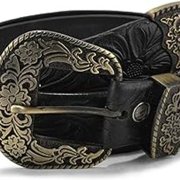 Western Leather Belt for Men & Women – Floral Embossed Pattern, Classic Silver-Tone Buckle, Durable Cowhide Belt for Jeans, Casual Wear, Rodeo & Country Style Outfits-1