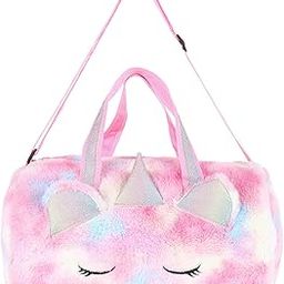 Cute Unicorn Plush Duffel Bag Handbag Fur Overnight Weekender Travel Bag Fancy Tote Picnic Dance Class Bag for Girls (Pack of 1 Items)-image-16