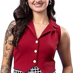 Casual Solid V-Neck Sleeveless Button Closure Waistcoat For Women||Stylish Western Woman Top For Summer||Sleeveless V-Neck Waistcoat For Women-image-29