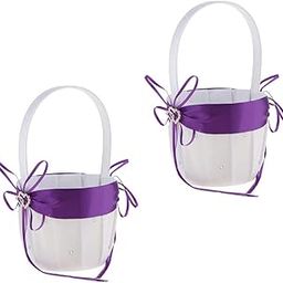 bnf® 2Pcs Satin Wedding Flower Girl Basket Double Heart Rhinestone Decor Purple|Home & Garden | Wedding Supplies | Ring Pillows & Flower Baskets-image-64