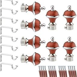 GLOXY Manjira Shape Stainless Steel & ABS Curtain Bracket Parda Holder with Support 1 Inch Rod Pocket Finials Designer Door and Window Rod Support Fittings, Curtain Rod Holder(Maroon, Pair of 4)-22