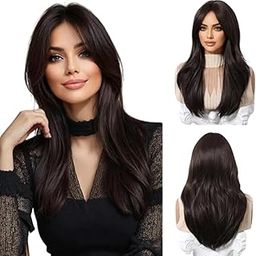 Long Hair Wig for Women Straight Hair Wig centre Parting Wig Heat Resistant Synthetic Hair Wigs 24 Inch Long Brown Wigs with free 2 Wig Cap-image-9