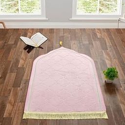 Premium Velvet Aasan/Prayer/Meditation Janamaz For Namaz Muslim|44X27 Inch,Laser Cut -Pink, Rectangular-29