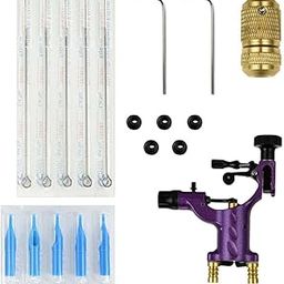 MERISHOPP Portable Pro Rotary Tattoo Machine Kit Grip Tattooing Needle Tips Set Purple-image-51
