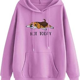 Cute Lavender Hoodie for Women with Sleeping Beagle Oversized Comfy Pullover Sweatshirt with Kangaroo Pocket Casual Kawaii Dog Lover Hoodie-image-23