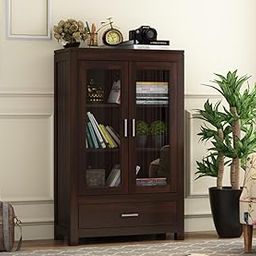 SHREE NATURAL® Solid Sheesham Wood Multipurpose Kitchen Crockery Cabinet Display Rack with 2 Door and 2 Shelf for Living Room| Solid Wooden Book Shelf for Home Office (Walnuts)-image-68