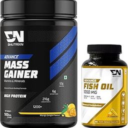 Advance Mass Gainer with High Protein & Calories + Fish Oil 1000mg Softgels | Added Digezyme (500GM + Fish Oil 30N, Mango)-64