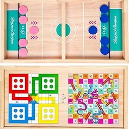 Keiko Toys® 3 in 1 Fastest Finger First, Ludo,Snake and Ladder Board Games for Kids & Adults| Wooden String Hockey Game| Sling Puck Game | 24" Big Size Indoor Games | Boys Gifts for Kids Ages 8-12-image-2