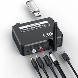 Microware Bluetooth 5.1 Digital Audio Receiver, DAC, Digital to Analog Converter 3.5mm Aux RCA L/R U-Disk High Fidelity Optical Stereo 2 in1 Wireless Adadper-2