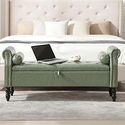 LEGACY OF COMFORT Corbijn Faux Leather Upholstered Ottoman Bench with Storage for Living Room,Storage Chest for Sofa Couch Bedroom Entryway (Sage Green Leather)-image-87