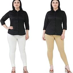 Premium Cotton Body Hugging Ankle Length Legging for Women, Soft and Comfortable Fabric with Elastic Closure, Free Size - Pack of 2pc (Fit Upto 25 to 32 Waist)- Off White, Beige-image-78