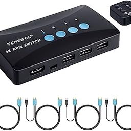 USB HDMI KVM Switch 4 Ports with Cables, Selector Switcher for 4 PC Sharing Video Monitor and Keyboard, Mouse, Scanner, Printer, HUD 3840x2160/ 4Kx2K@30hz-14