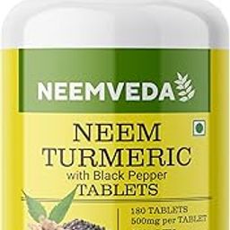 Neemveda Neem Turmeric with Black Pepper 180 Tablets, Made with Pure Turmeric Root Powder and Neem Leaf Powder, Detox Tablet-29