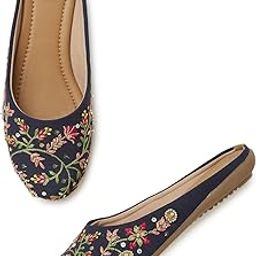 Sole PVC Embroidered Canvas Slip-On Bellies for Women and Girl's (Blue/Size-6)-image-45